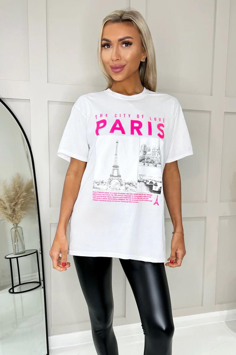 Ladies Oversized Paris Slogan Short Sleeve T-Shirt Top