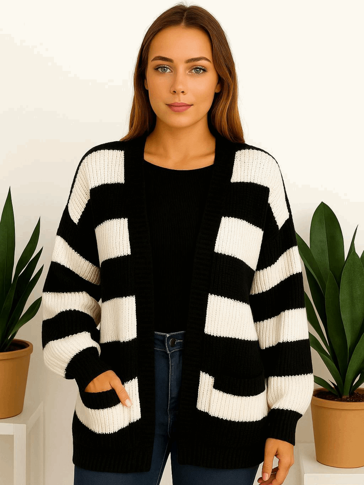 Knitted Balloon Sleeve Cropped Cardigan