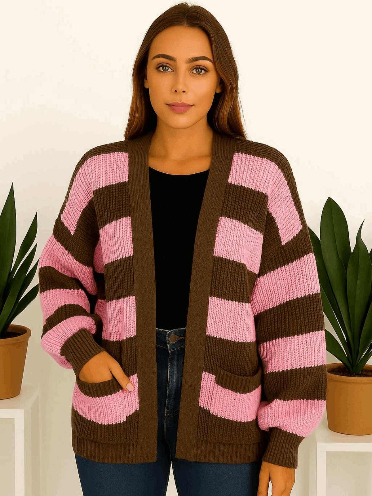 Knitted Balloon Sleeve Cropped Cardigan