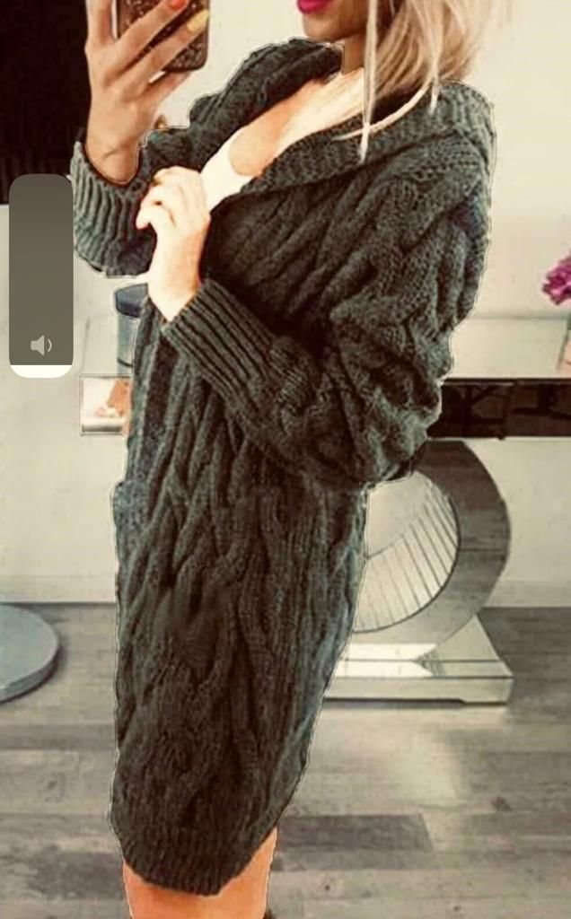 Ladies Cable Knit Hooded Cardigan - Cosy Drawstring Design