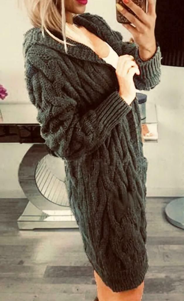 Ladies Cable Knit Hooded Cardigan - Cosy Drawstring Design