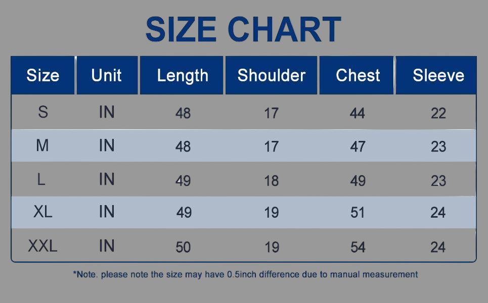 Size chart for hooded fleece bathrobe with measurements in inches
