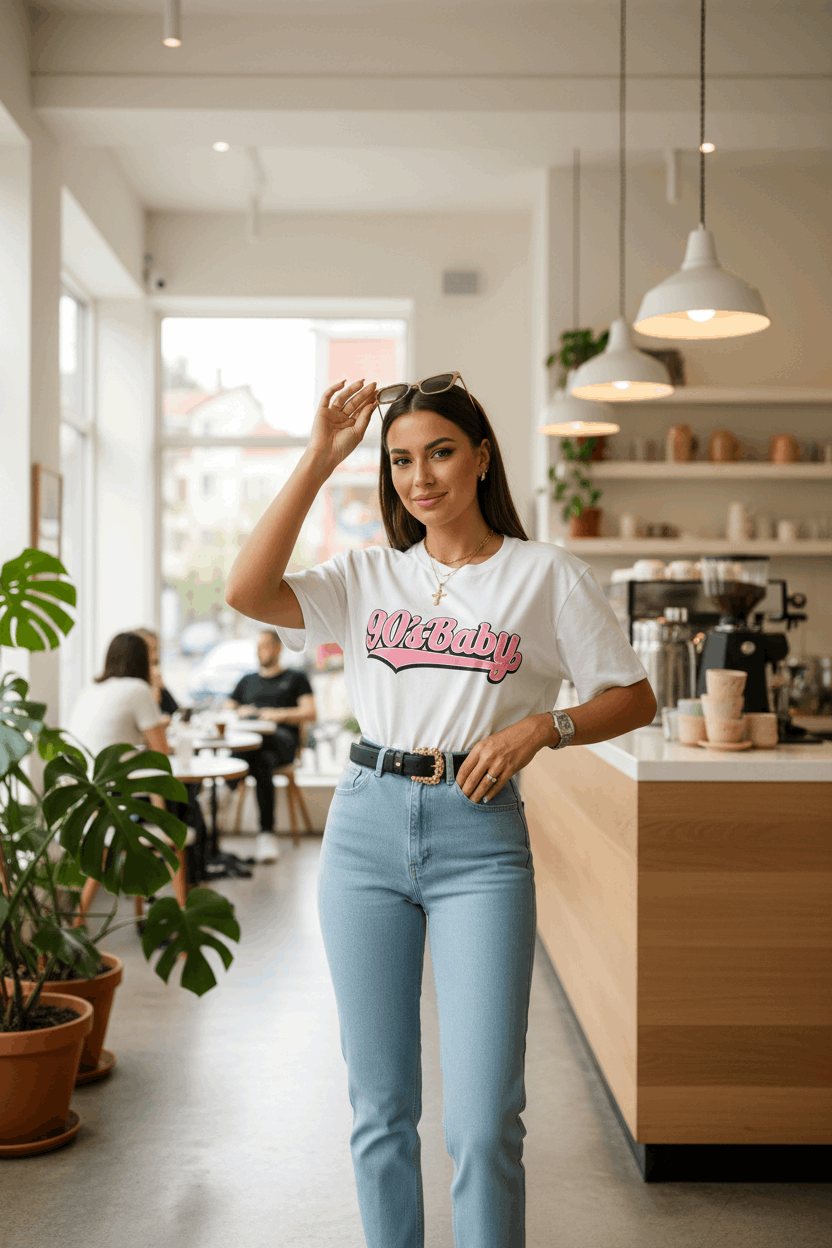 Ladies Oversized '90s Baby' Short Sleeve T-Shirt Top
