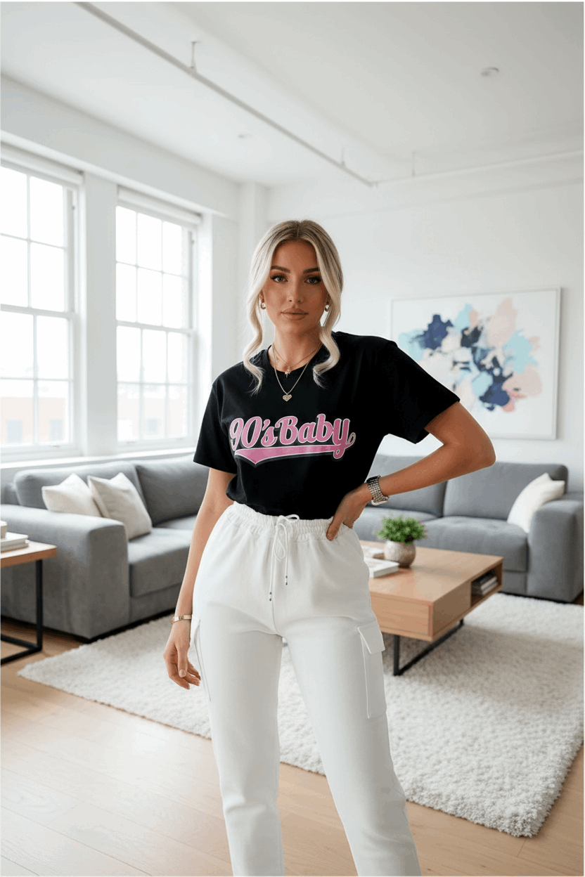 Ladies Oversized '90s Baby' Short Sleeve T-Shirt Top