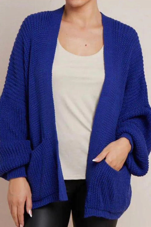 Ladies Crop Balloon Sleeve Cardigan - Pocket Detail