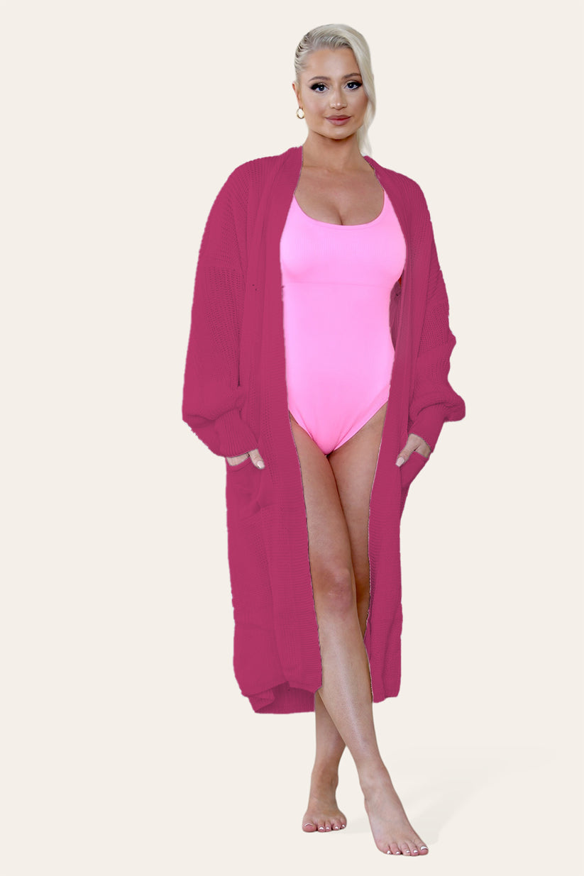 Ladies Balloon Sleeve Cardigan - Lightweight Knit