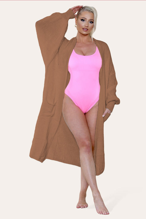 Ladies Balloon Sleeve Cardigan - Lightweight Knit