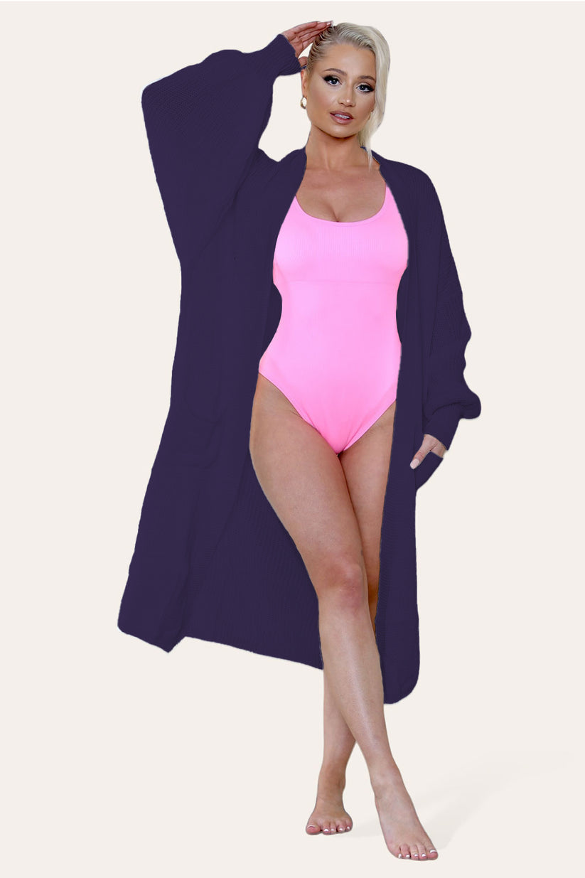 Ladies Balloon Sleeve Cardigan - Lightweight Knit