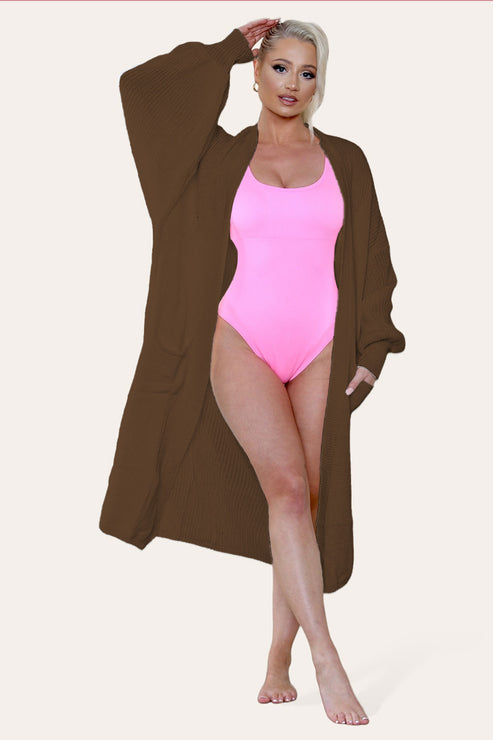 Ladies Balloon Sleeve Cardigan - Lightweight Knit