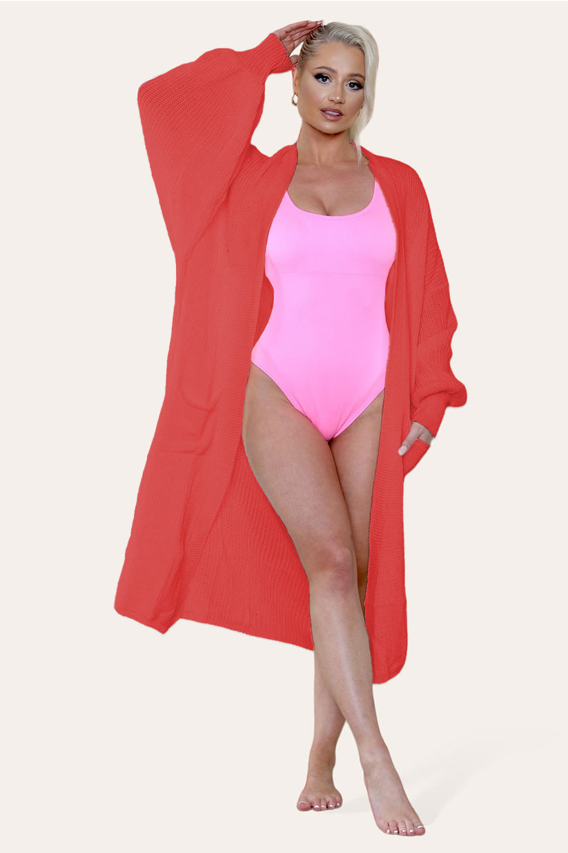 Ladies Balloon Sleeve Cardigan - Lightweight Knit