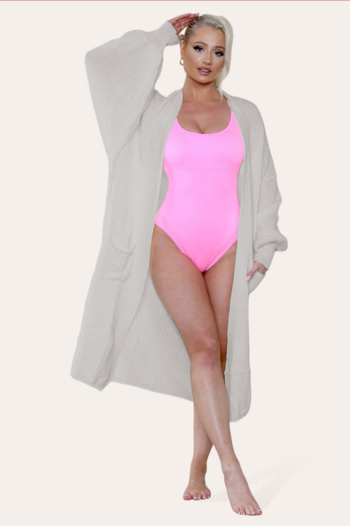 Ladies Balloon Sleeve Cardigan - Lightweight Knit