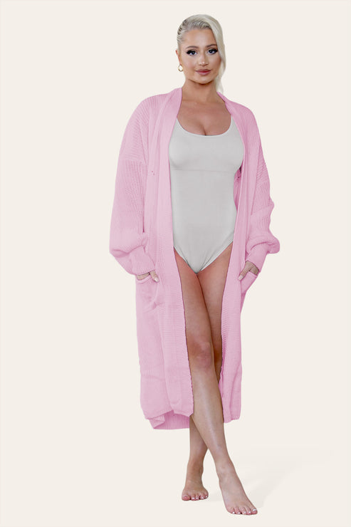 Ladies Balloon Sleeve Cardigan - Lightweight Knit