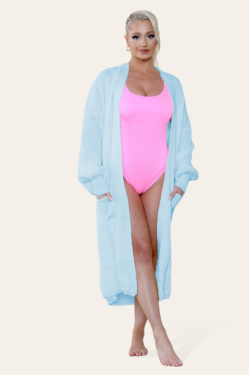 Ladies Balloon Sleeve Cardigan - Lightweight Knit