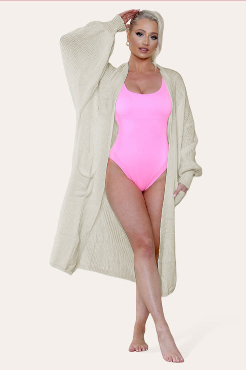 Ladies Balloon Sleeve Cardigan - Lightweight Knit