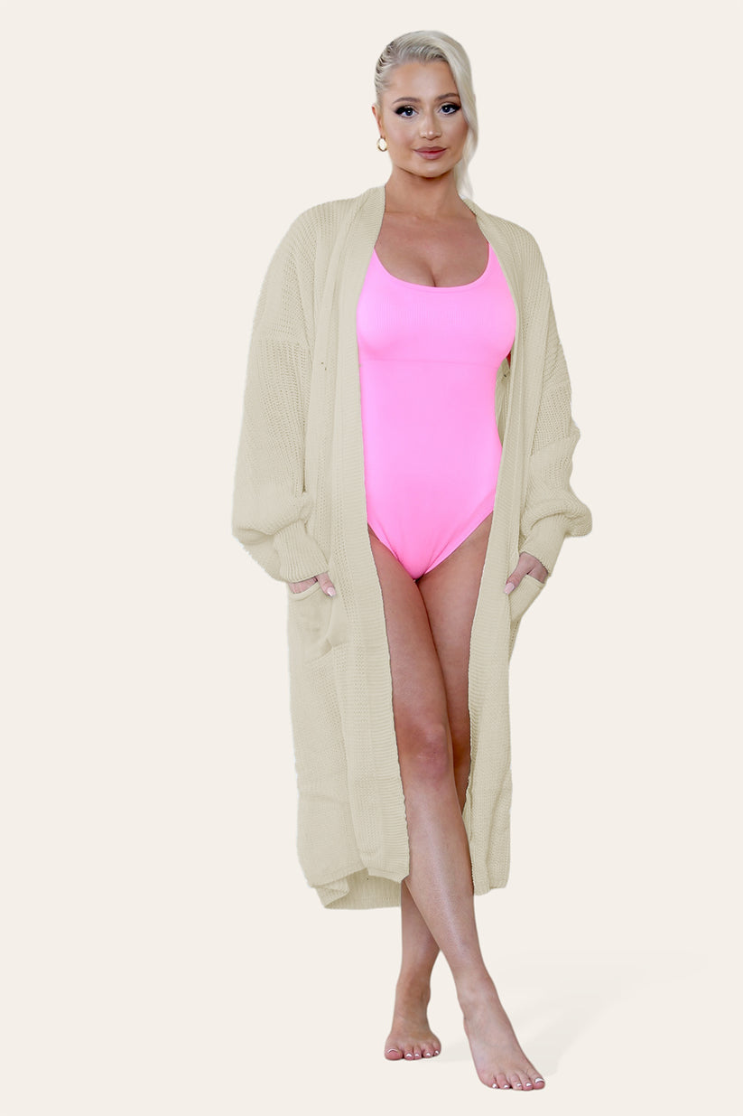 Ladies Balloon Sleeve Cardigan - Lightweight Knit