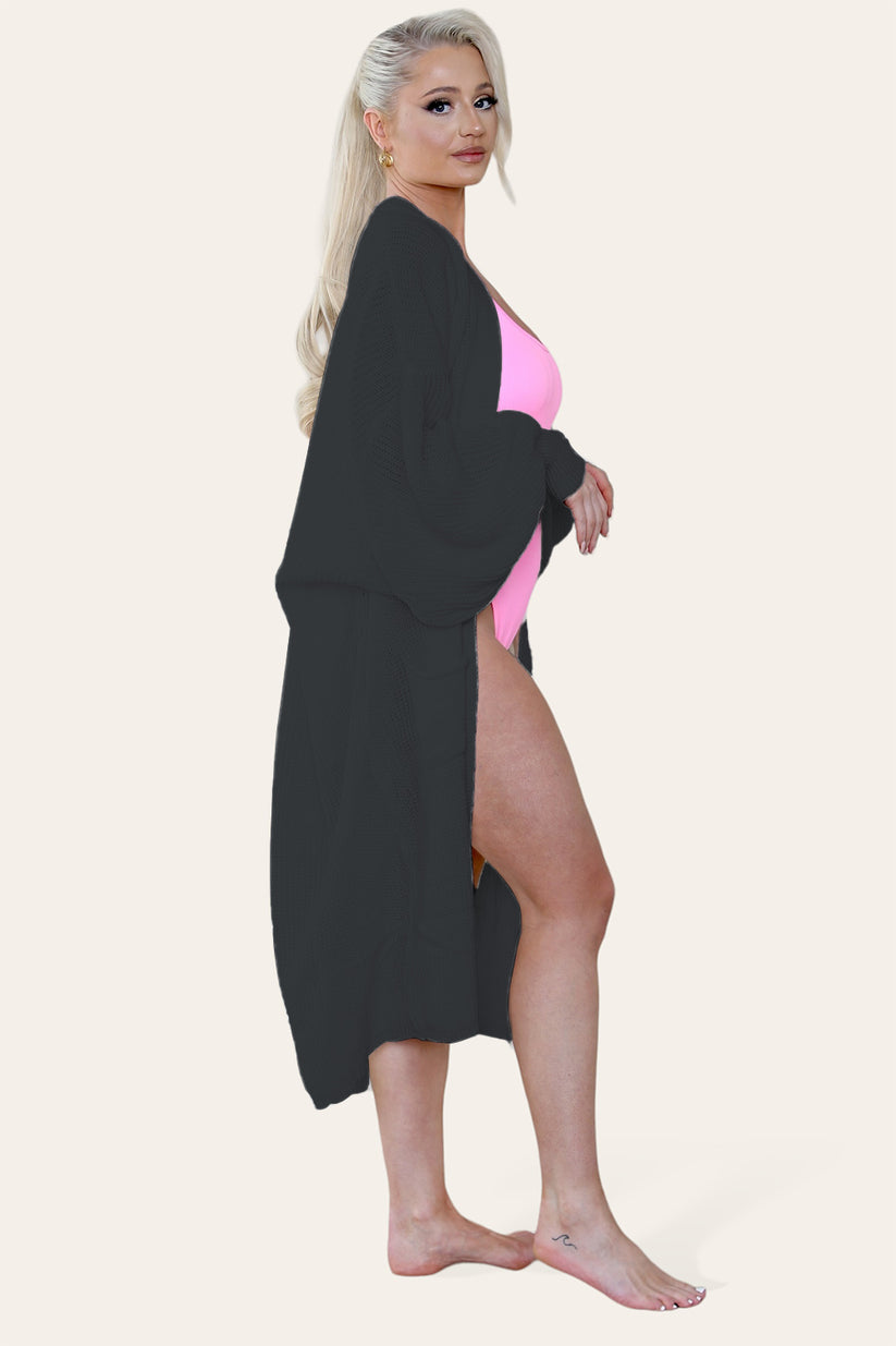 Ladies Balloon Sleeve Cardigan - Lightweight Knit