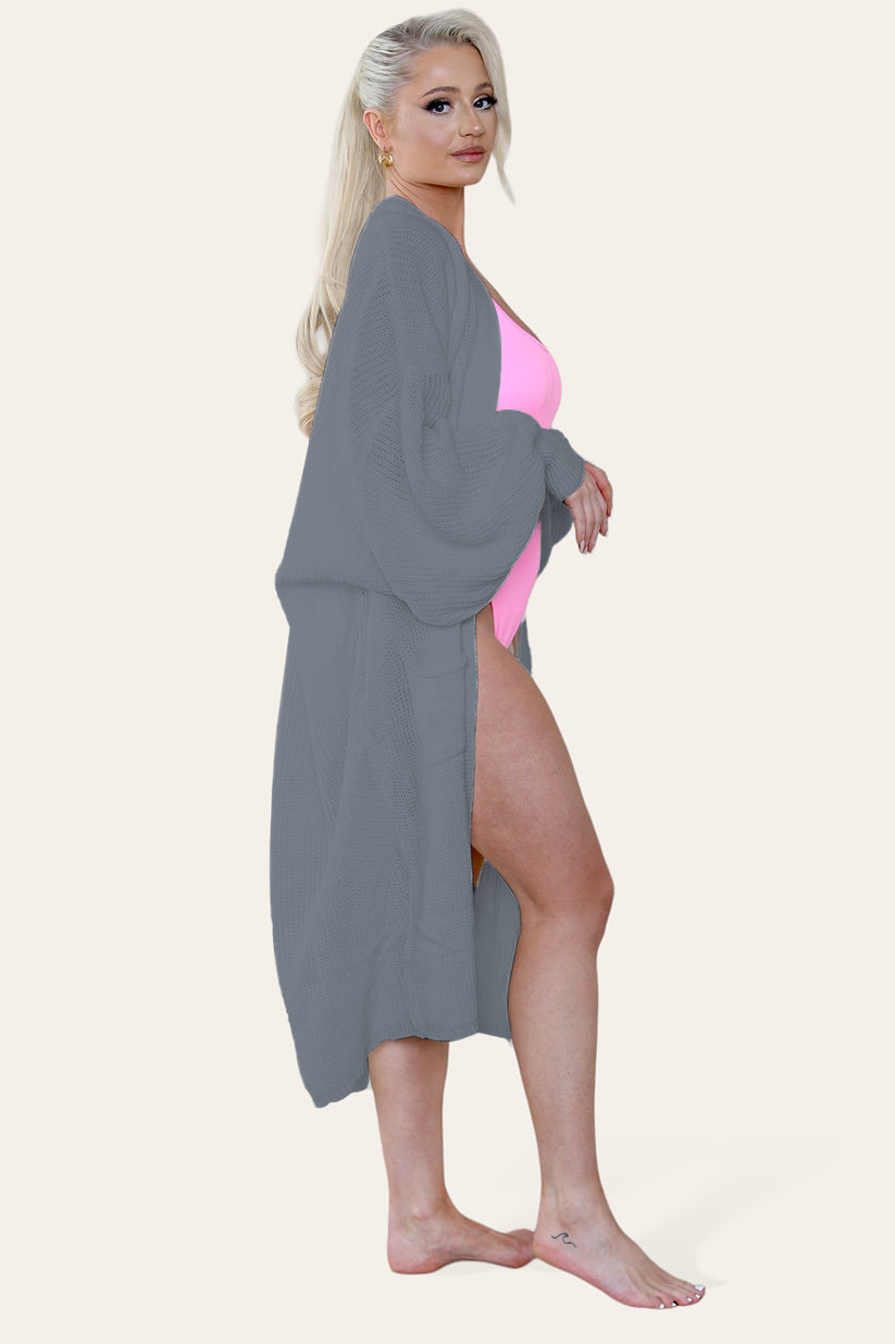 Ladies Balloon Sleeve Cardigan - Lightweight Knit