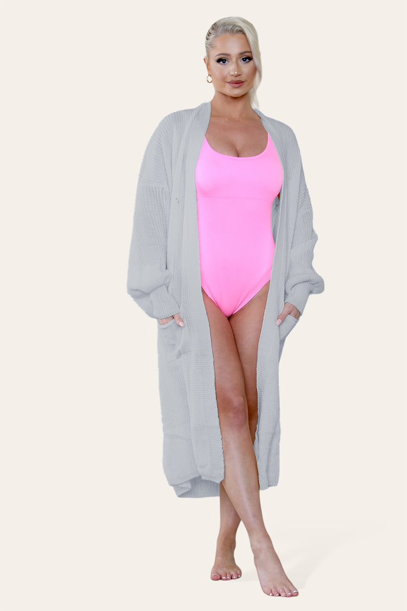 Ladies Balloon Sleeve Cardigan - Lightweight Knit