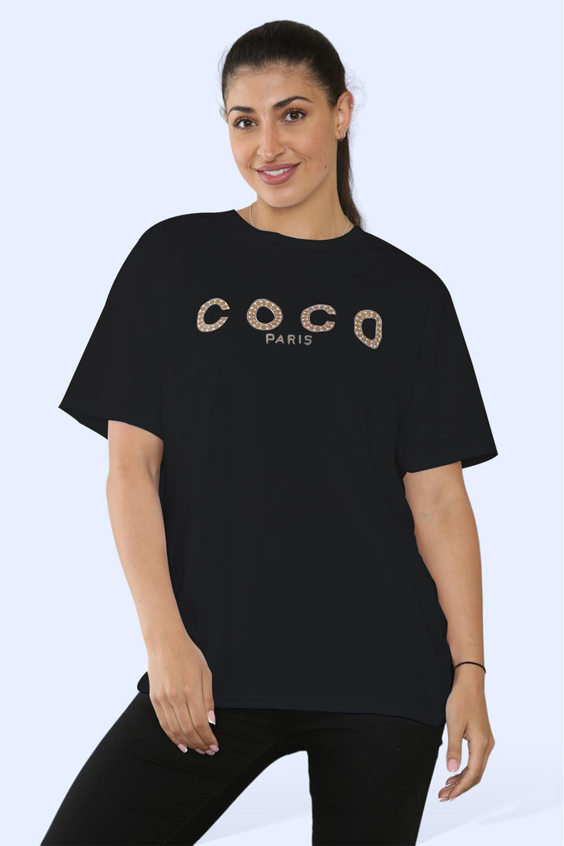 Ladies 'Coco Paris' Printed T-Shirt - Short Sleeve Graphic Tee