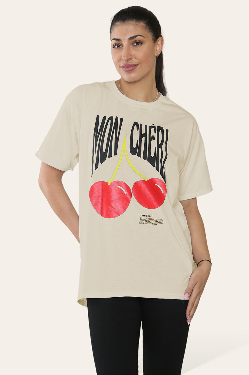Ladies 'Mon Cheri' Printed T-Shirt - Short Sleeve Graphic Tee