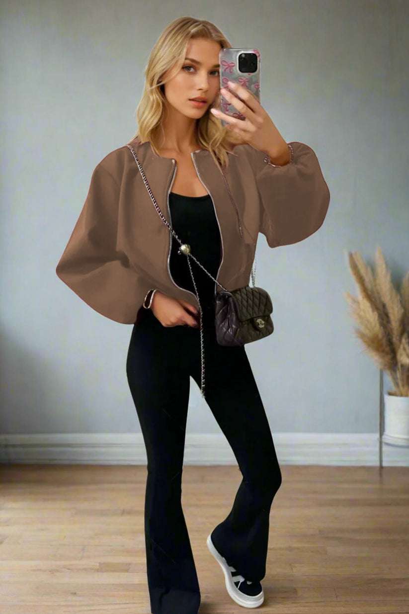 Ladies Classic Zip Up Bomber Jacket - Stylish Casual Outerwear