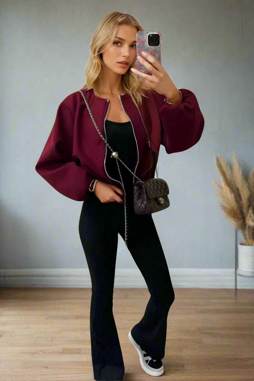 Ladies Classic Zip Up Bomber Jacket - Stylish Casual Outerwear