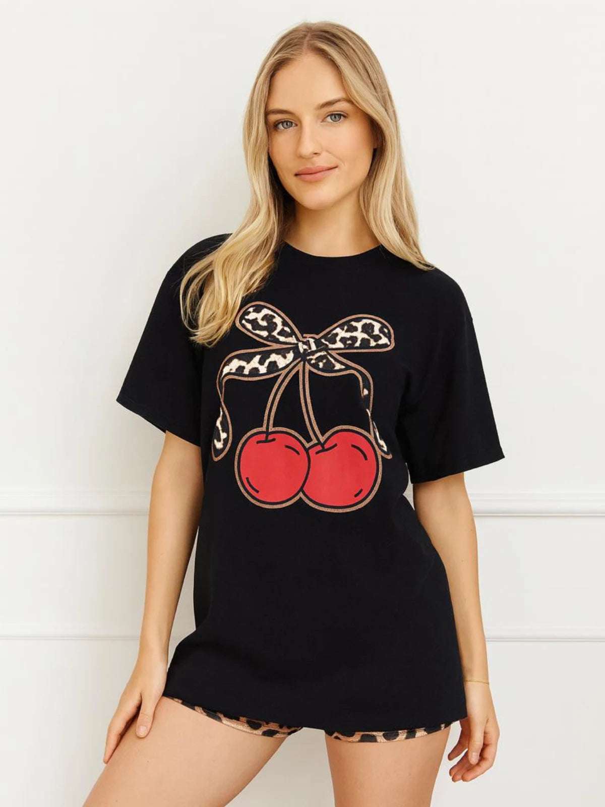 Ladies Bow Cherry Oversized T-Shirt - Graphic Tee