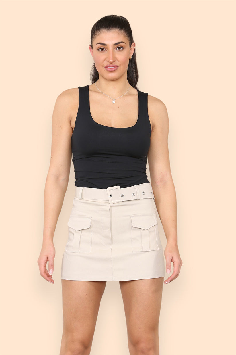 Ladies Belted Cargo Skorts - Utility Pocket Detail