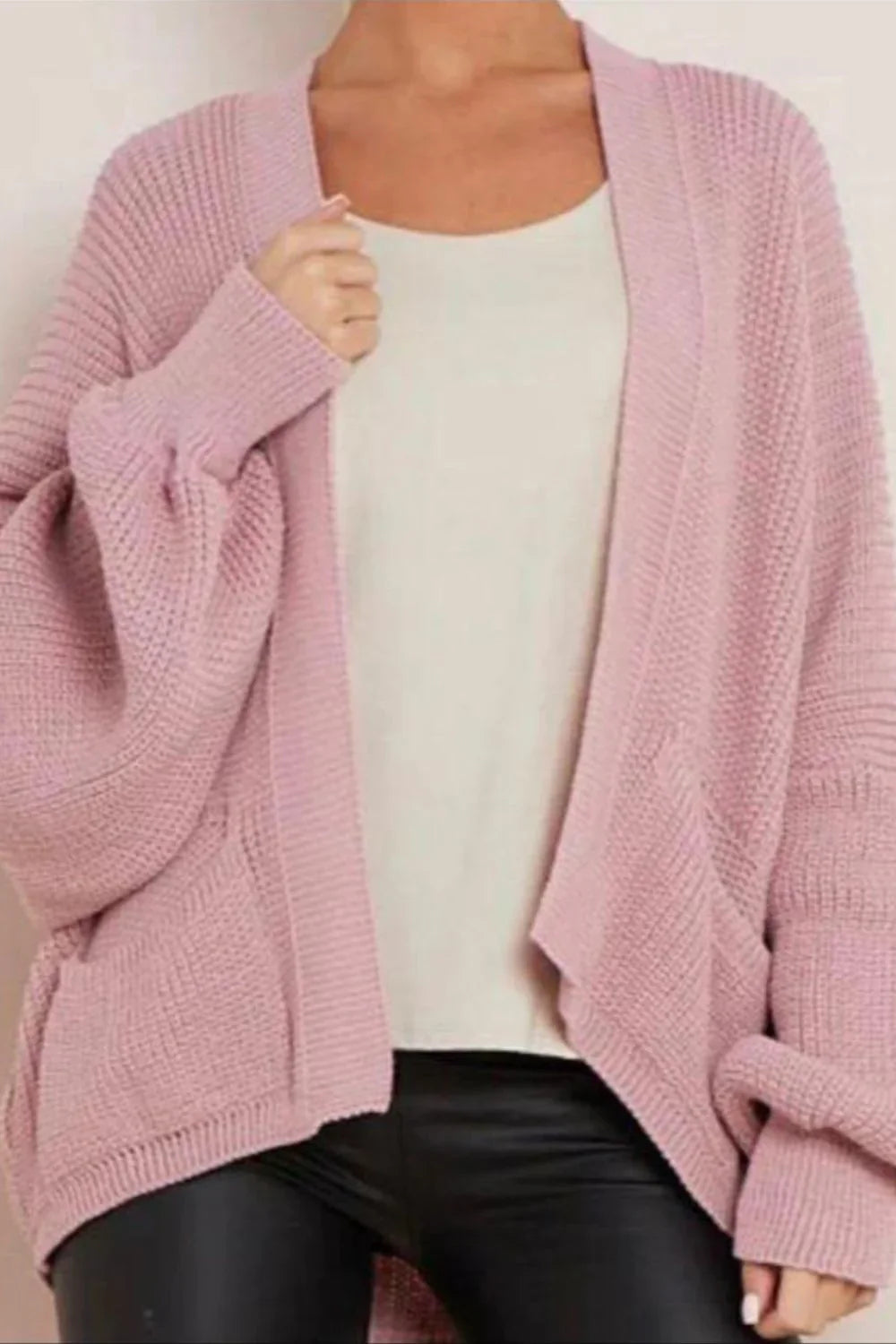 Ladies Crop Balloon Sleeve Cardigan - Pocket Detail