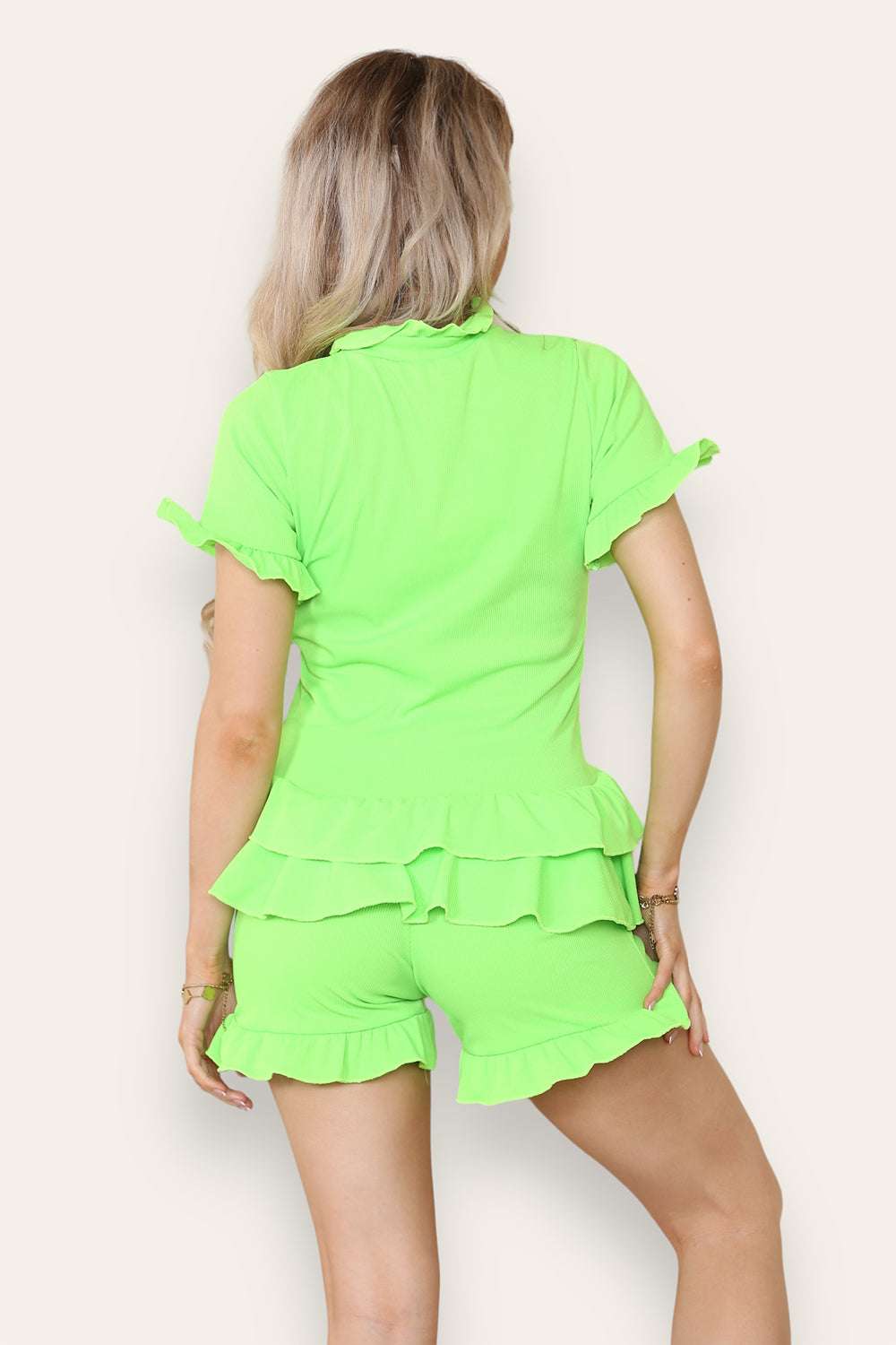 Ladies Diamond Frilled Edge Top & Shorts Co-Ord Set - Two Piece