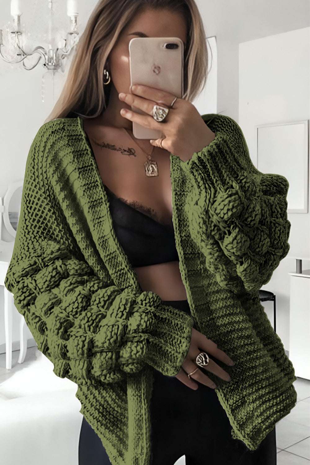 Ladies Bubble Sleeves Knitted Cardigan - Statement Sleeve Design