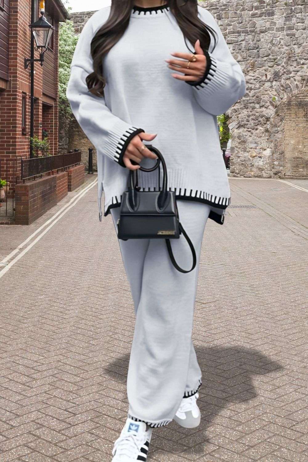 Ladies 2-Piece Knitted Lounge Co-Ord Set - Stitched Detail Comfort Set