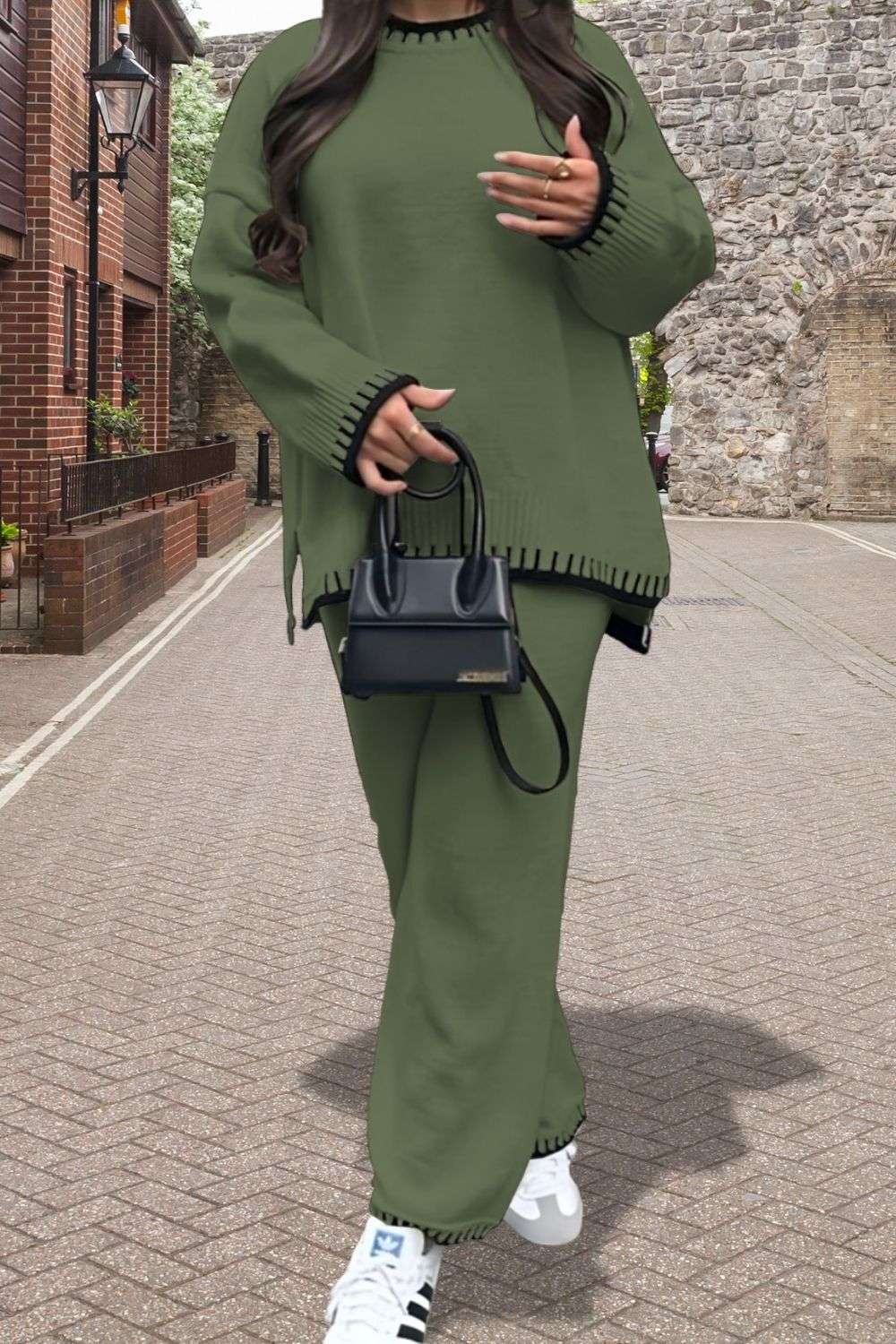 Ladies 2-Piece Knitted Lounge Co-Ord Set - Stitched Detail Comfort Set