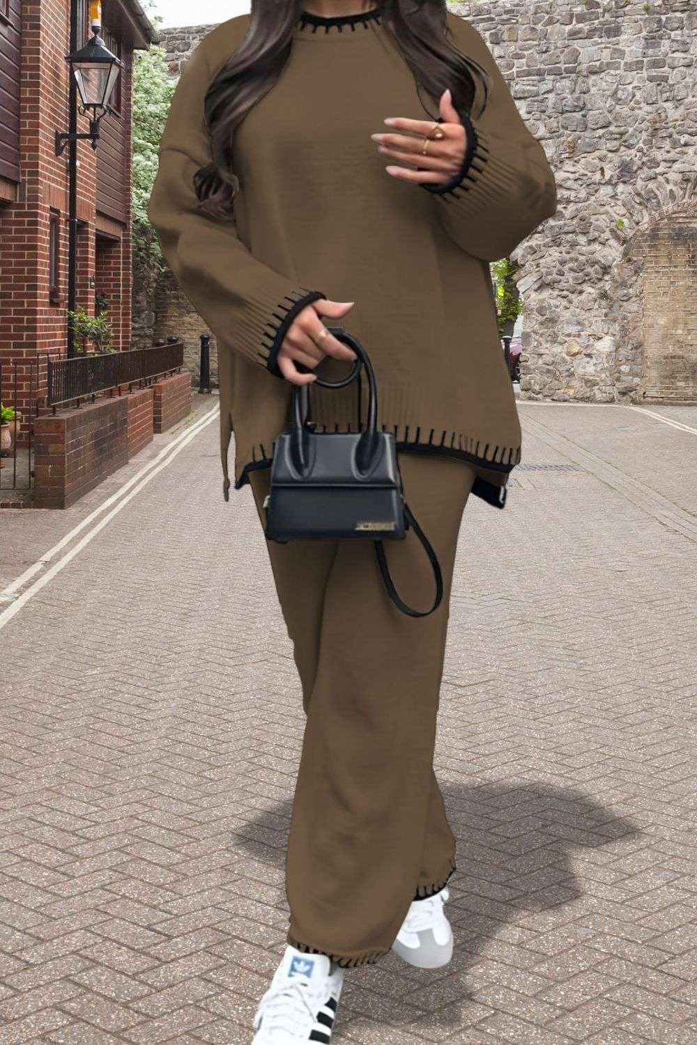 Ladies 2-Piece Knitted Lounge Co-Ord Set - Stitched Detail Comfort Set