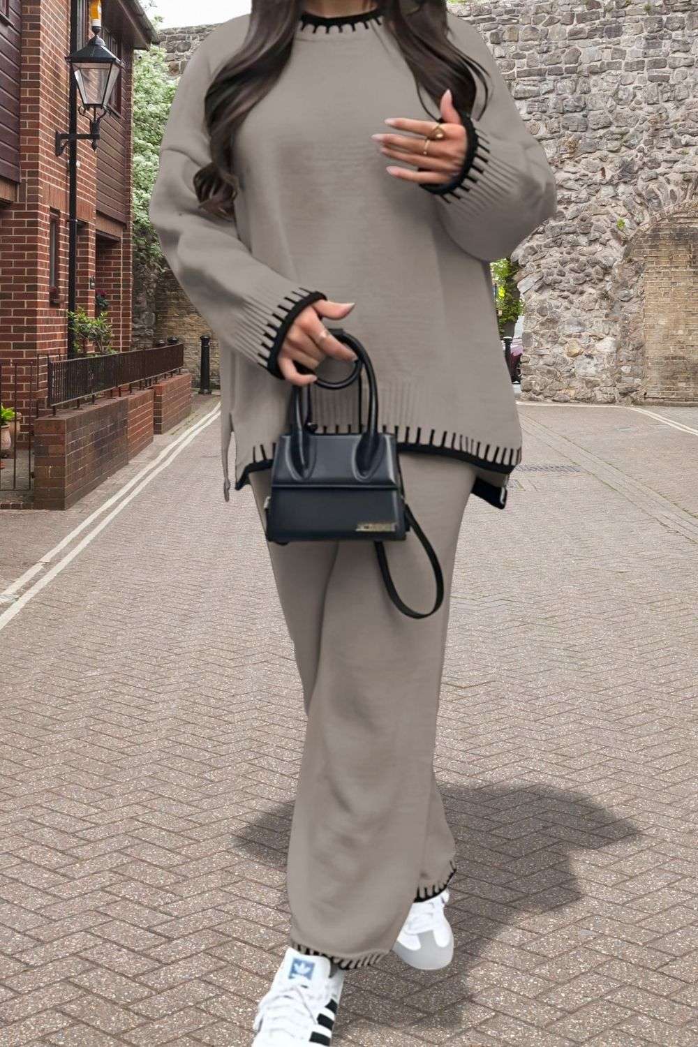 Ladies 2-Piece Knitted Lounge Co-Ord Set - Stitched Detail Comfort Set