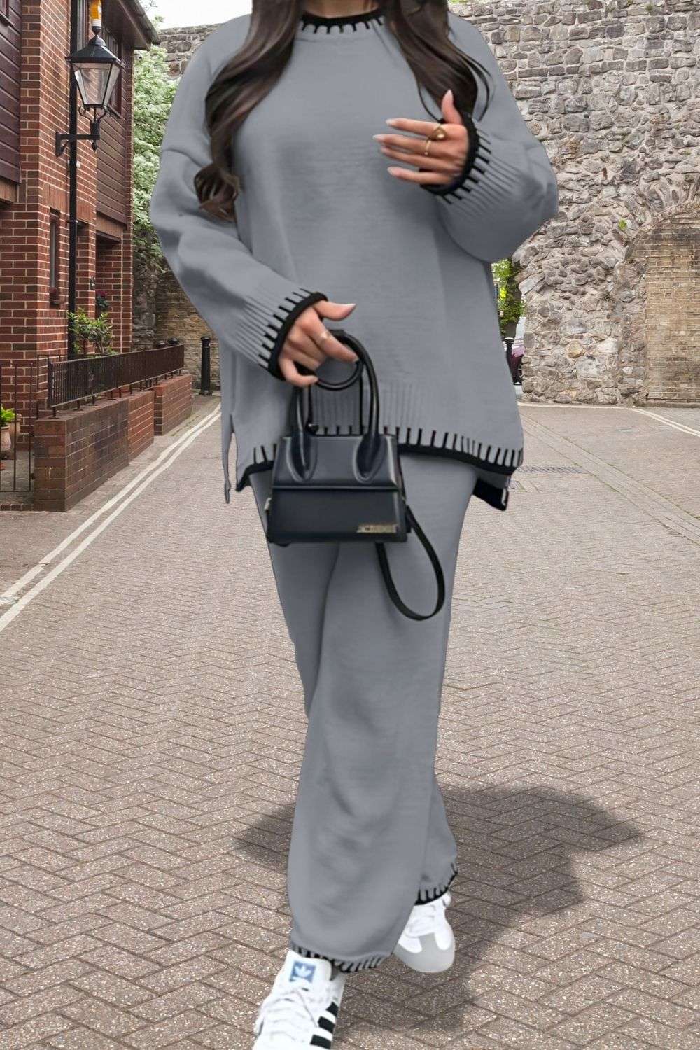 Ladies 2-Piece Knitted Lounge Co-Ord Set - Stitched Detail Comfort Set