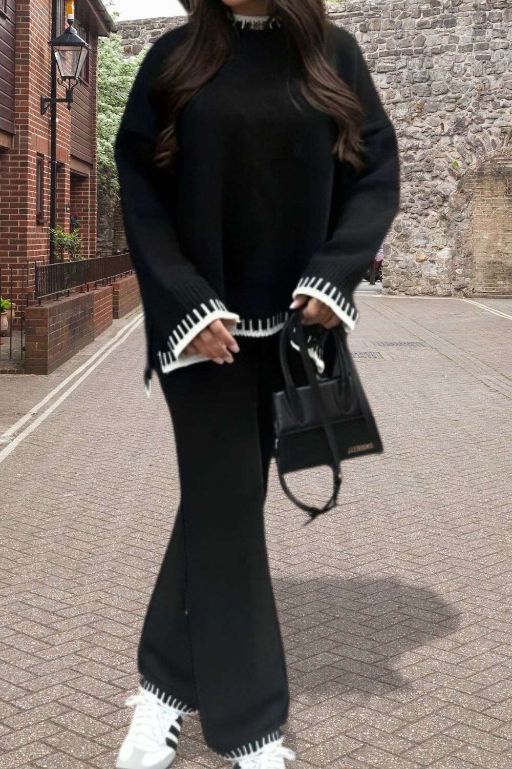 Ladies 2-Piece Knitted Lounge Co-Ord Set - Stitched Detail Comfort Set