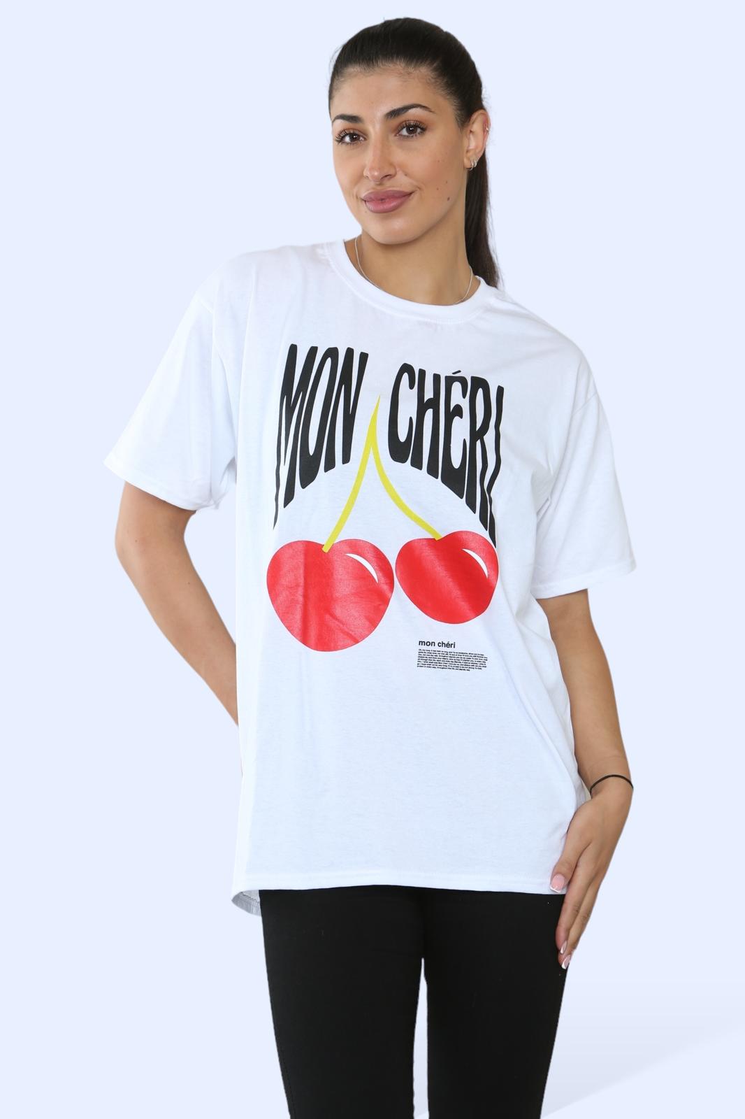 Ladies 'Mon Cheri' Printed T-Shirt - Short Sleeve Graphic Tee