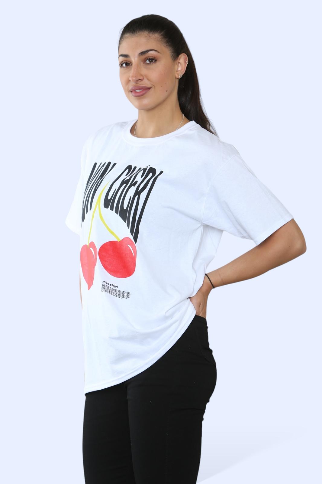 Ladies 'Mon Cheri' Printed T-Shirt - Short Sleeve Graphic Tee