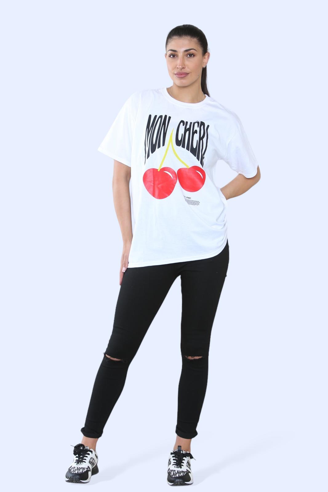 Ladies 'Mon Cheri' Printed T-Shirt - Short Sleeve Graphic Tee
