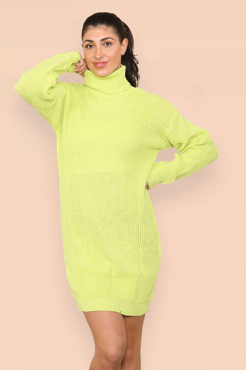 Ladies Oversized Polo Roll Neck Jumper Dress - Chunky Ribbed Knit