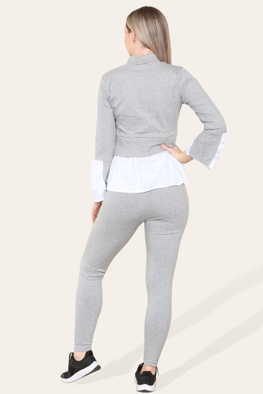 Ladies Ribbed Flared Shirt & Leggings Co-Ord Set - Loungewear Two Piece