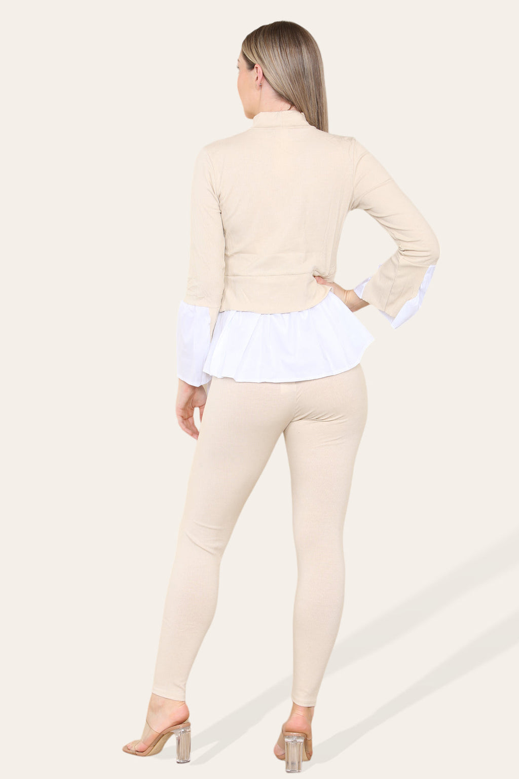 Ladies Ribbed Flared Shirt & Leggings Co-Ord Set - Loungewear Two Piece