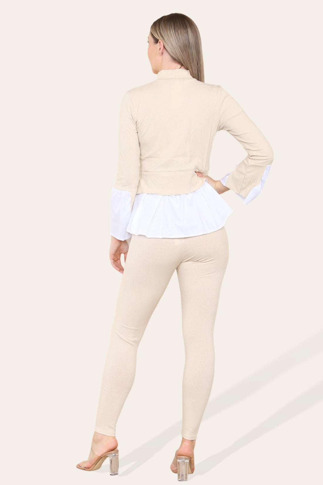 Ladies Ribbed Flared Shirt & Leggings Co-Ord Set - Loungewear Two Piece
