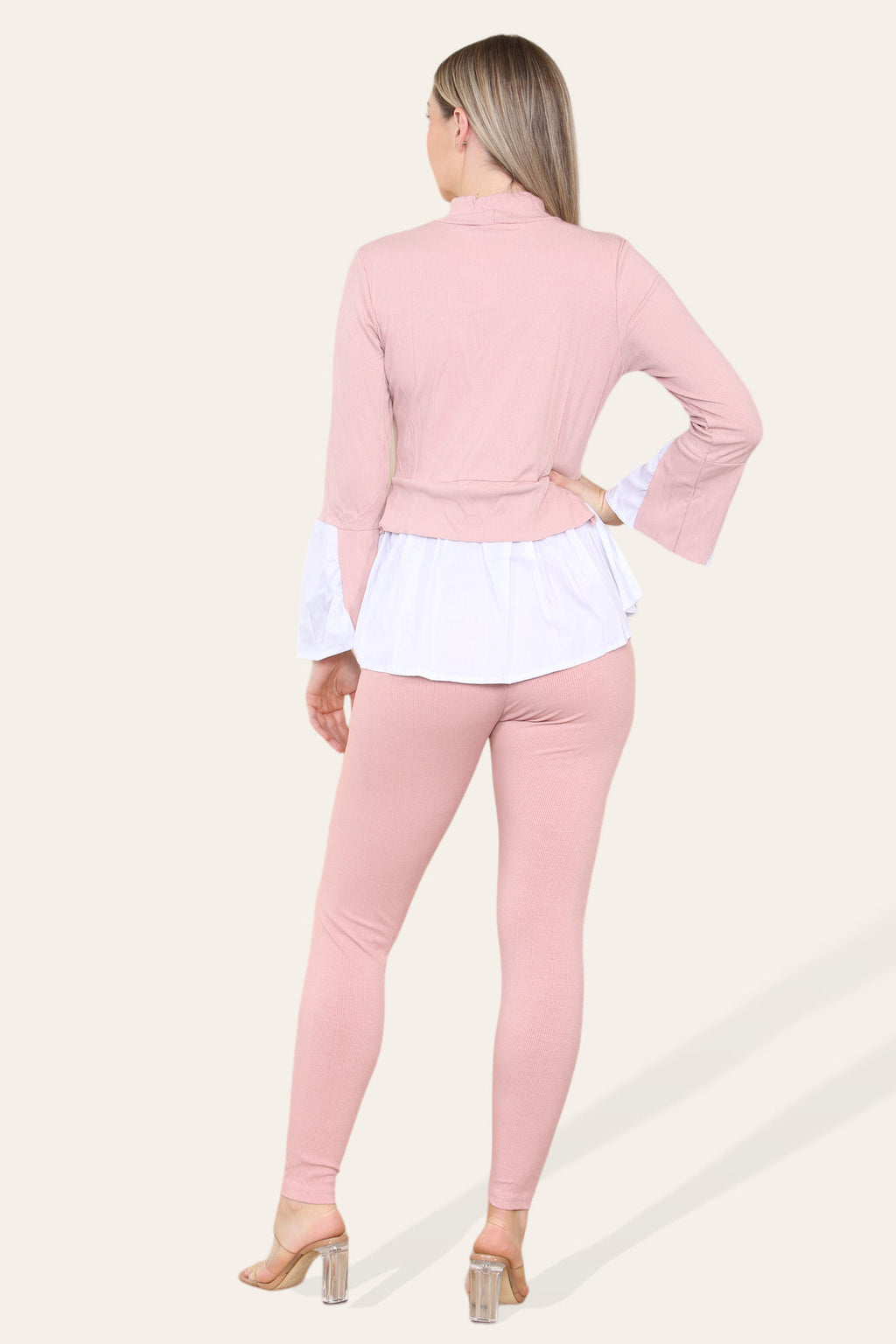 Ladies Ribbed Flared Shirt & Leggings Co-Ord Set - Loungewear Two Piece