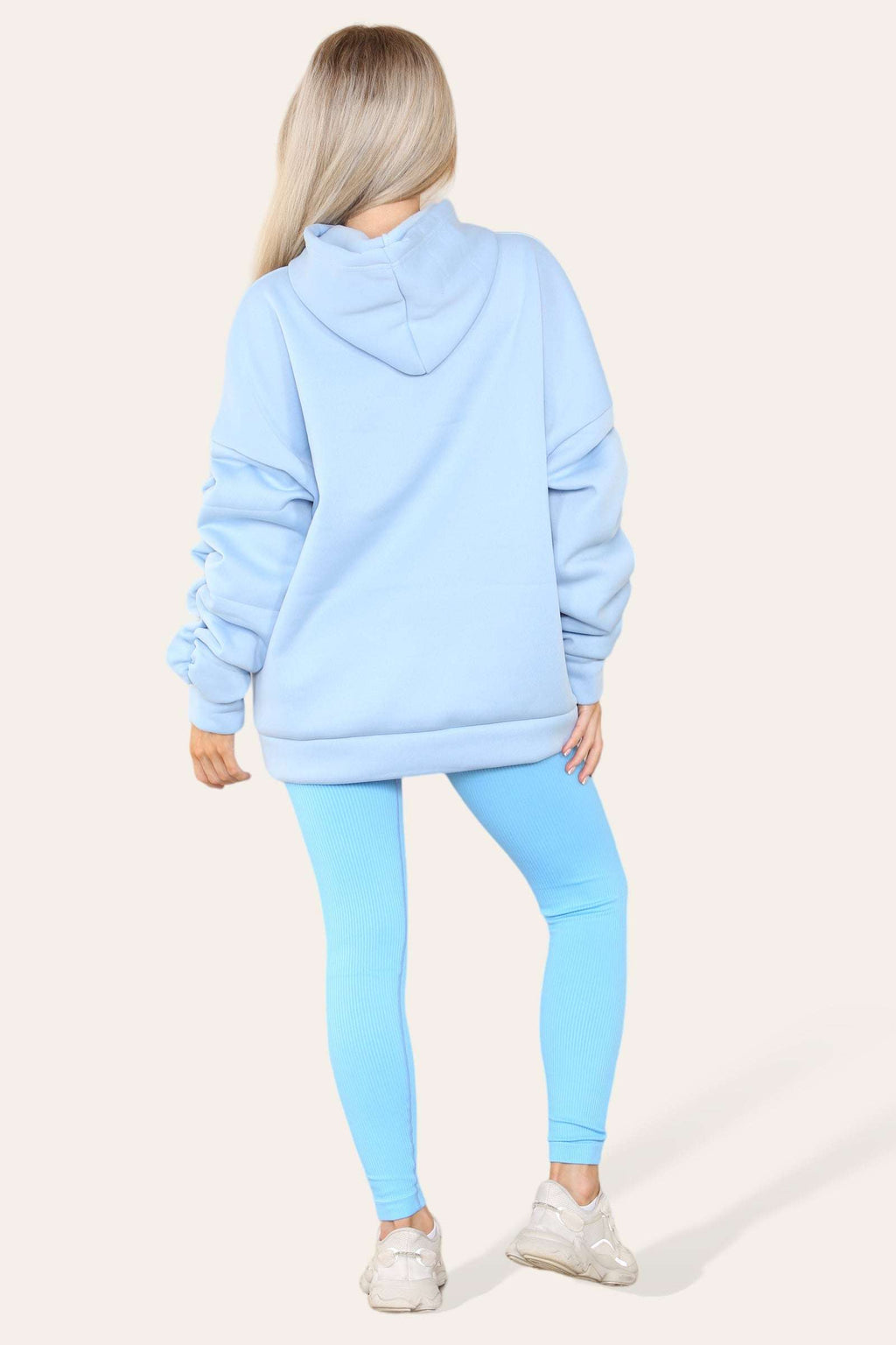 Ladies Oversized Ruched Hoodie & Leggings Set - Satin Ribbon Detail