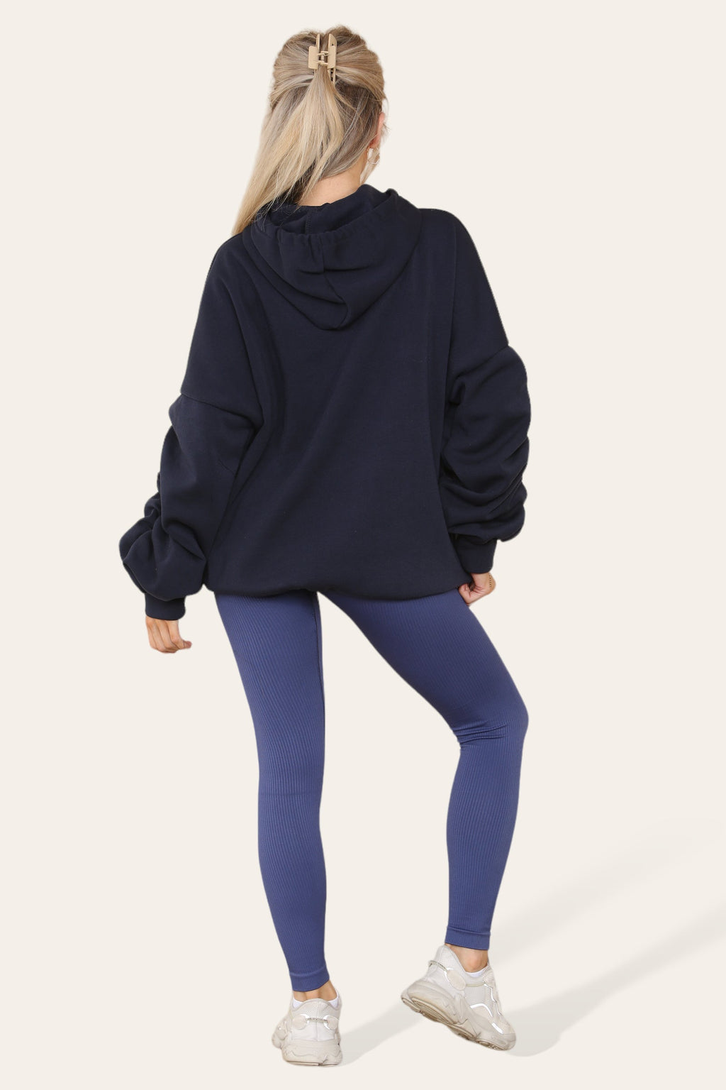 Ladies Oversized Ruched Hoodie & Leggings Set - Satin Ribbon Detail