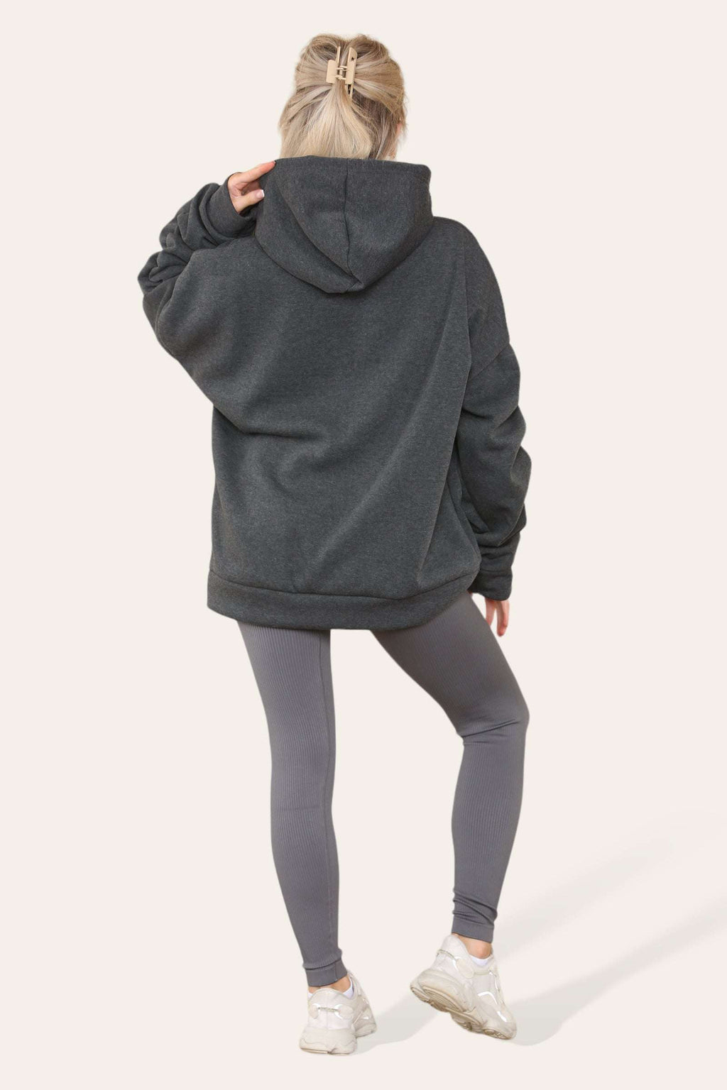Ladies Oversized Ruched Hoodie & Leggings Set - Satin Ribbon Detail