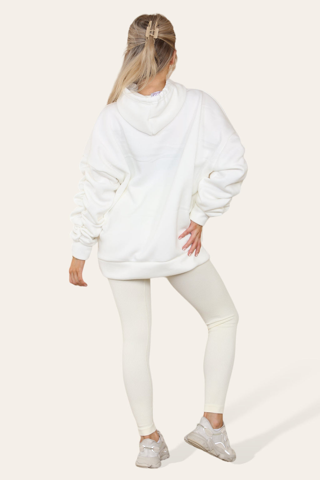 Ladies Oversized Ruched Hoodie & Leggings Set - Satin Ribbon Detail