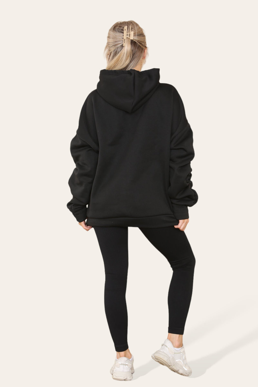 Ladies Oversized Ruched Hoodie & Leggings Set - Satin Ribbon Detail